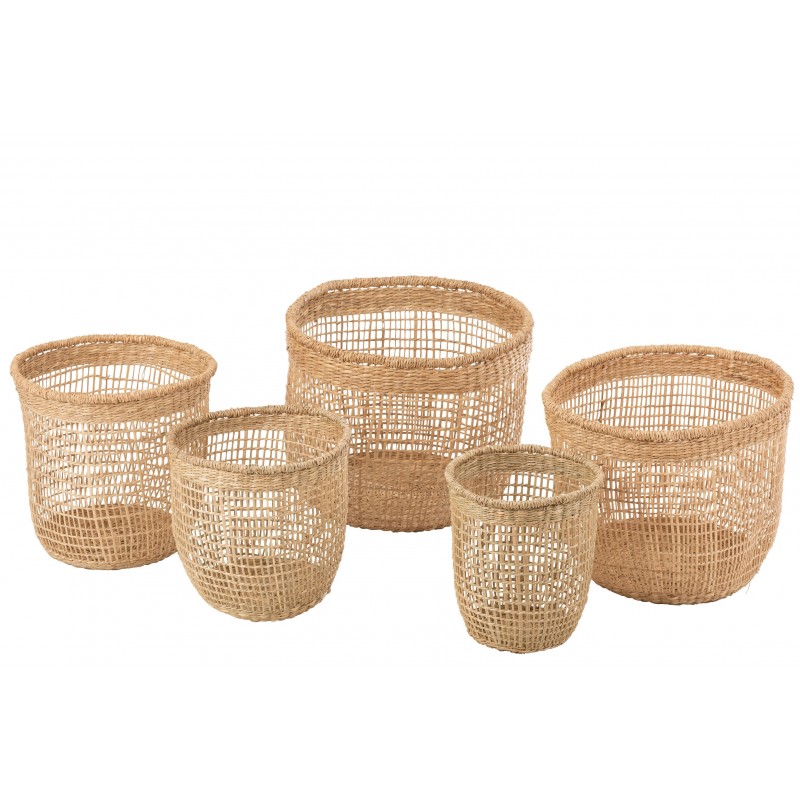 Conjunto de 5 cestas de madera natural 40x40x32 cm