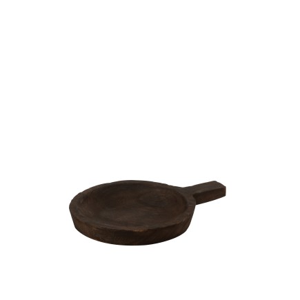 Plato redondo con mango de madera marrón de 36x27x5 cm