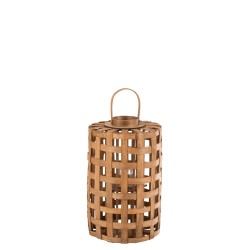 Farol cilíndrico de madera natural 35x35x74 cm