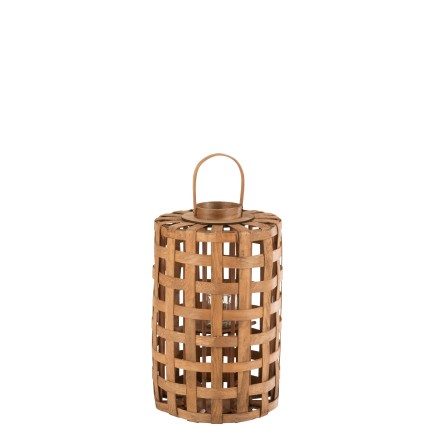 Farol cilíndrico de madera natural 35x35x74 cm