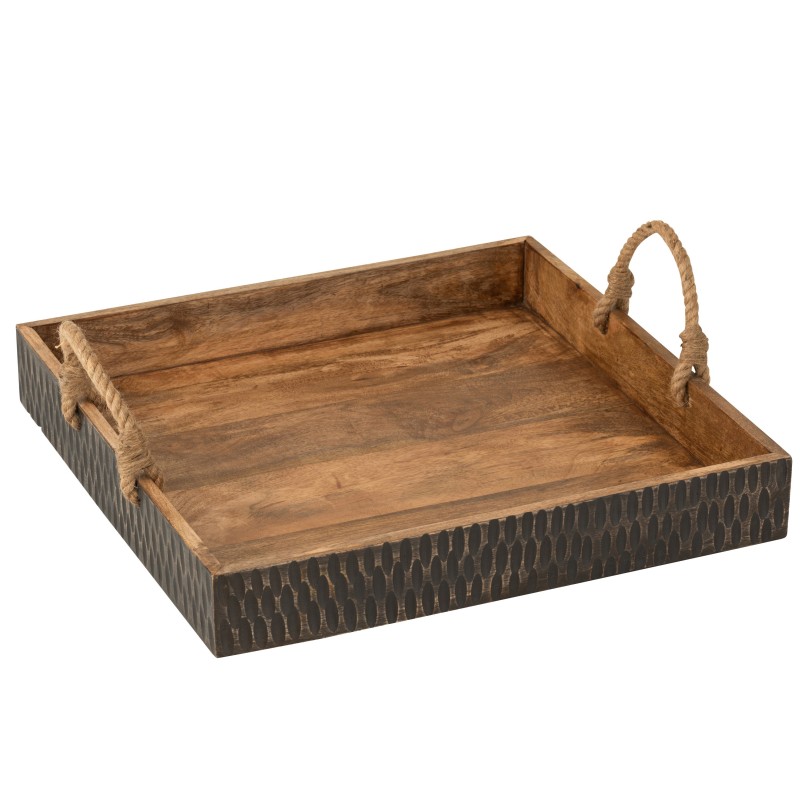 Plateau en bois de manguier avec anse en bois marron 51x51x8 cm Plateau en bois de manguier avec anse en bois marron 51x51x8 cm