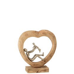 Femme avec enfant dans coeur en bois de manguier naturel 28x9x30cm