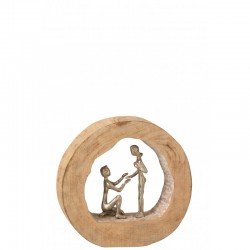 Couple de personnages dans rond en bois de manguier naturel 28x6x27cm