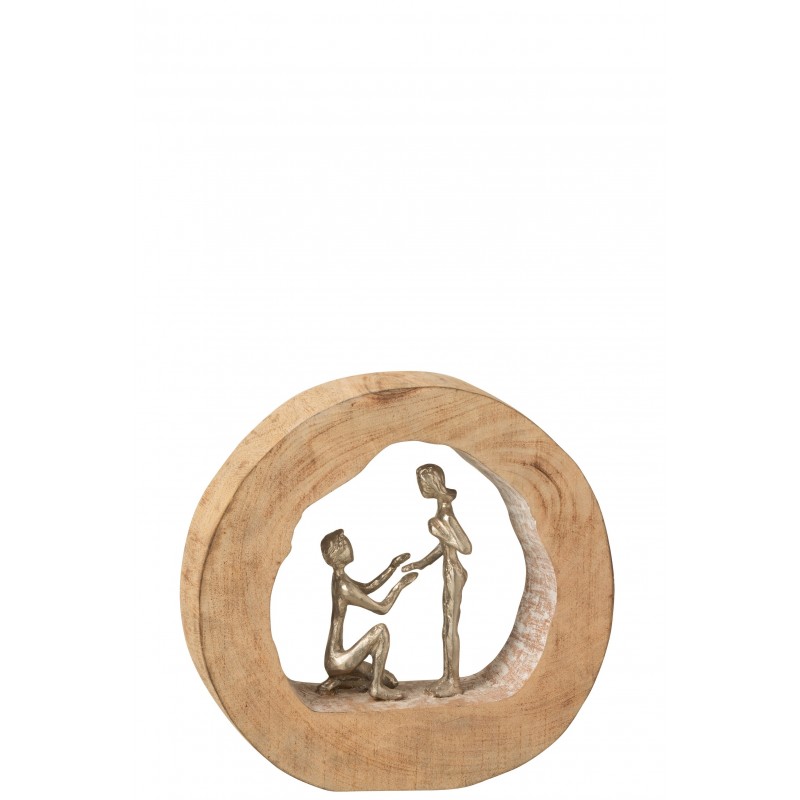 Couple de personnages dans rond en bois de manguier naturel 28x6x27cm