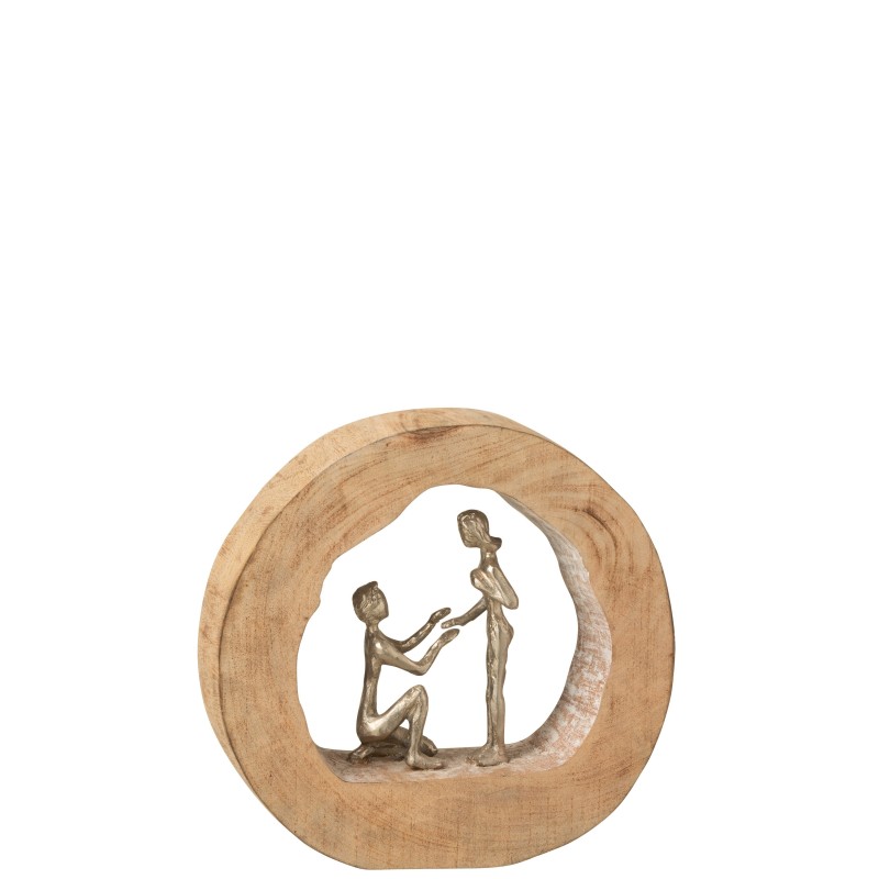 Couple de personnages dans rond en bois de manguier naturel 28x6x27cm