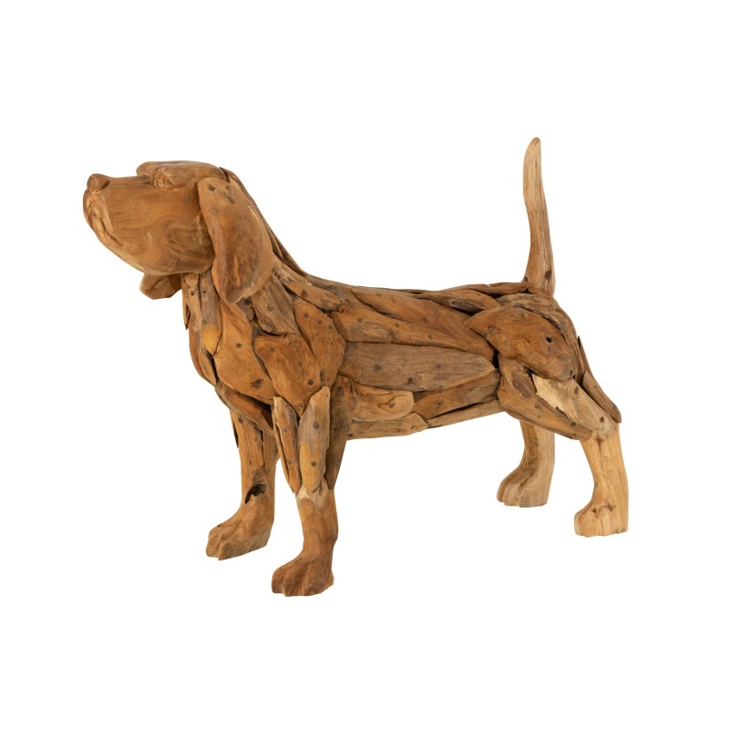 Chien en morceaux de tek en bois naturel 69x19x51 cm
