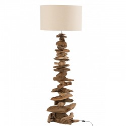Lampe avec abat jour et pied morceau de bois en bois naturel 49x41x170 cm