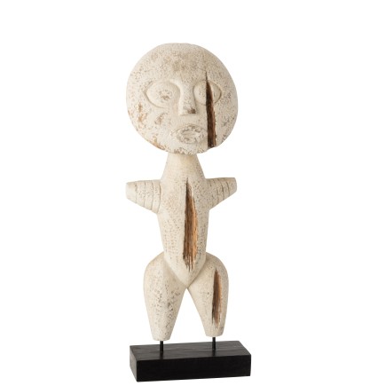 Personaje primitivo de madera blanca de 19x9x59 cm