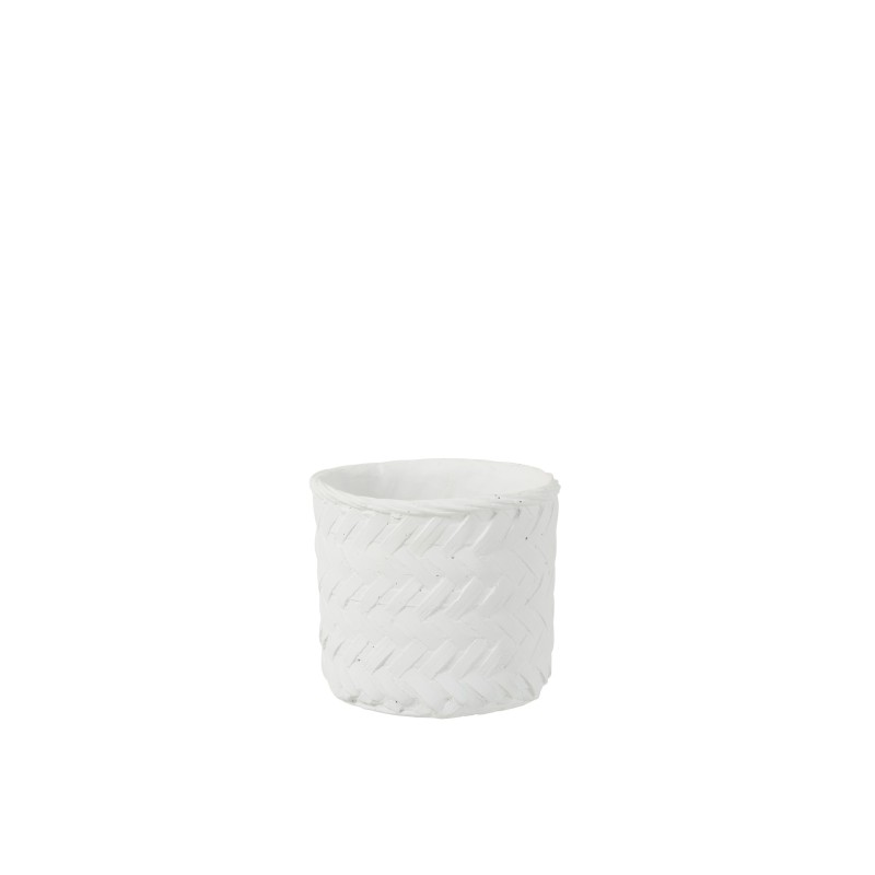 Cache-pot imitation tissage en ciment blanc