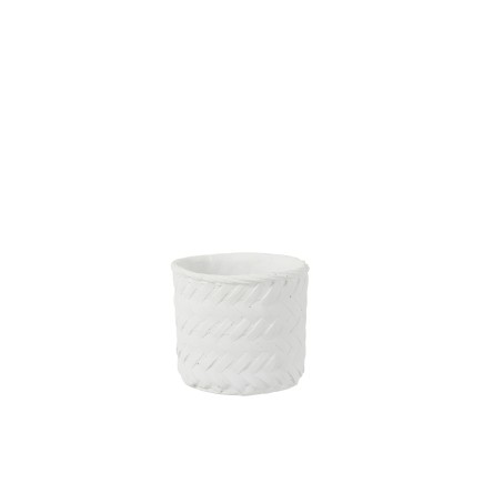Cache-pot imitation tissage en ciment blanc