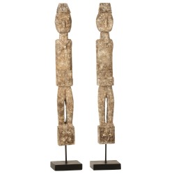 Lote de 2 estatuas de pie de madera de albasia gris de 10x8x54cm