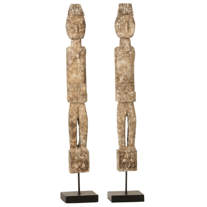 Lote de 2 estatuas de pie de madera de albasia gris de 10x8x54cm