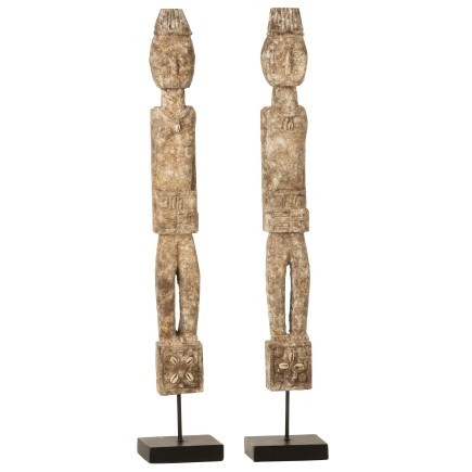 Lot de 2 statues sur pied en bois d’albasia gris 10x8x54cm