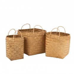 Conjunto de 3 cestas con asas de madera natural de 44x44x46 cm