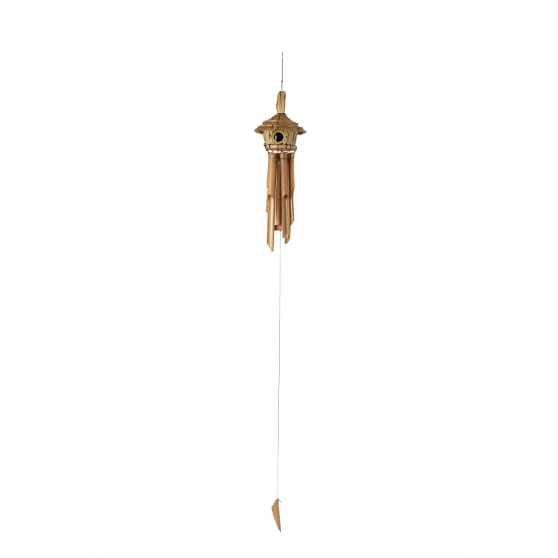 Nichoir avec carillon en bambou blanc H130cm