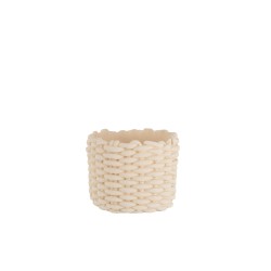 cache-pot imitation corde en ciment beige 21x21x17.5 cm