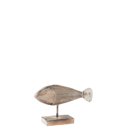 Poisson sur pied en bois marron et blanc L33*l9*H19cm