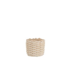 cache-pot imitation corde en ciment beige 16.5x16.5x14.5 cm