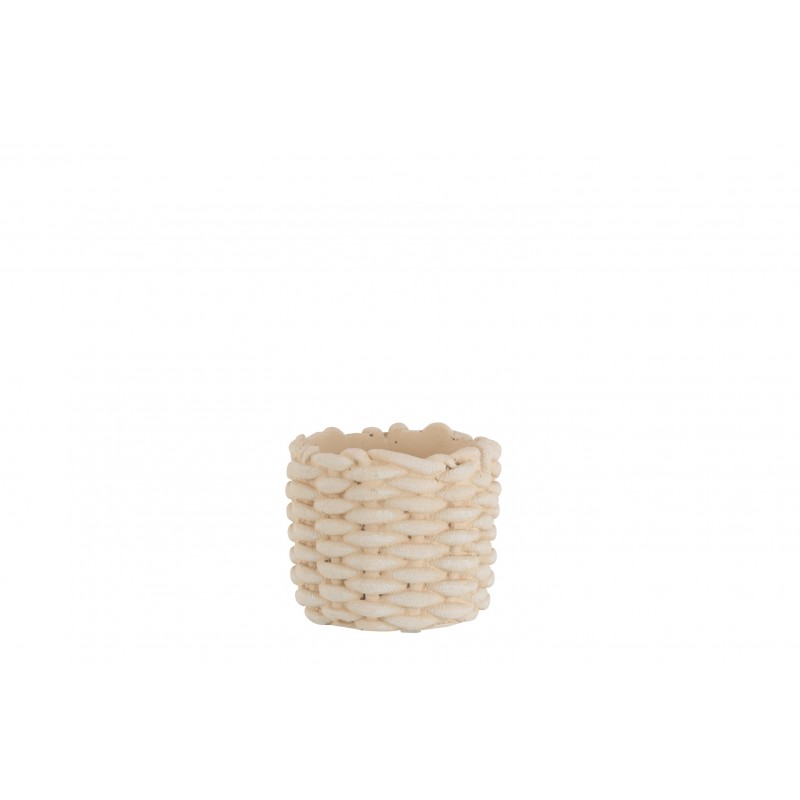 cache-pot imitation corde en ciment beige 16.5x16.5x14.5 cm