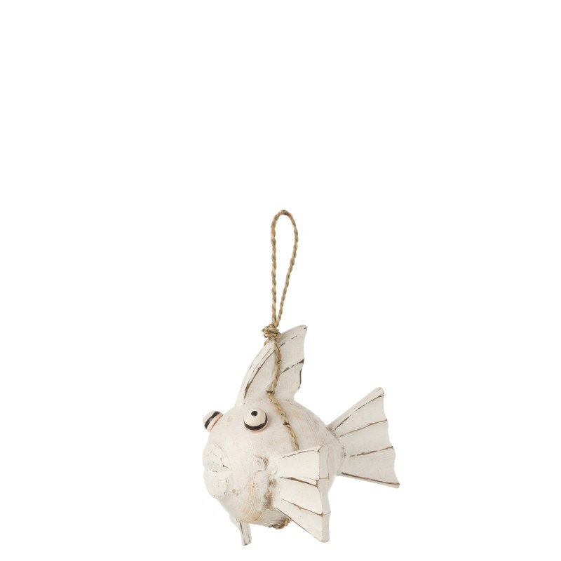 Suspension poisson en bois blanc 19x17.5x26 cm Suspension poisson en bois blanc 19x17.5x26 cm