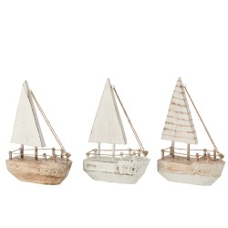 Lote de 3 barcos de madera blanca y natural L16*l6*H27cm