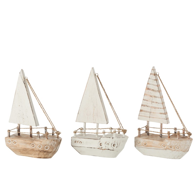 Lot de 3 bateaux en bois blanc et naturel L16*l6*H27cm Lot de 3 bateaux en bois blanc et naturel L16*l6*H27cm