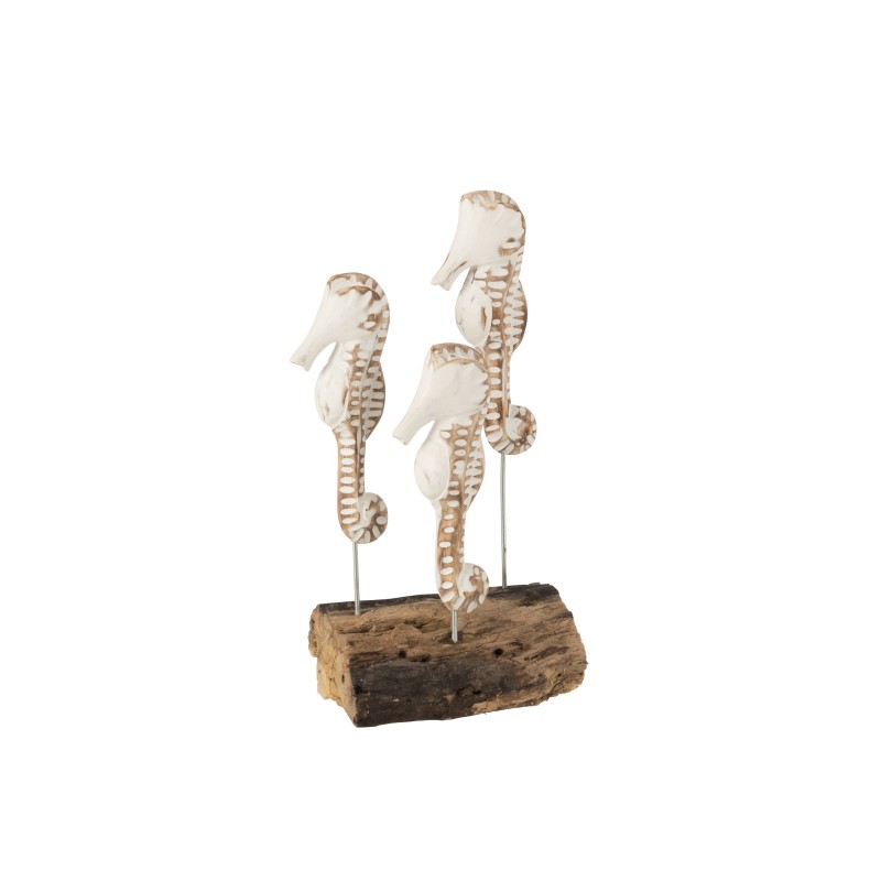 3 cavallucci marini su base in legno bianco e naturale L16xl8xH27cm 3 cavallucci marini su base in legno bianco e naturale L16xl8xH27cm