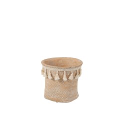 Cache-pot boho en ciment beige