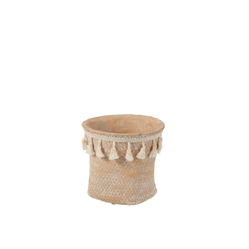 Cache-pot boho en ciment beige