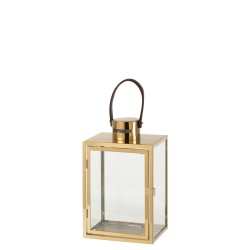 Linterna rectangular metal/cristal oro Alt. 43 cm