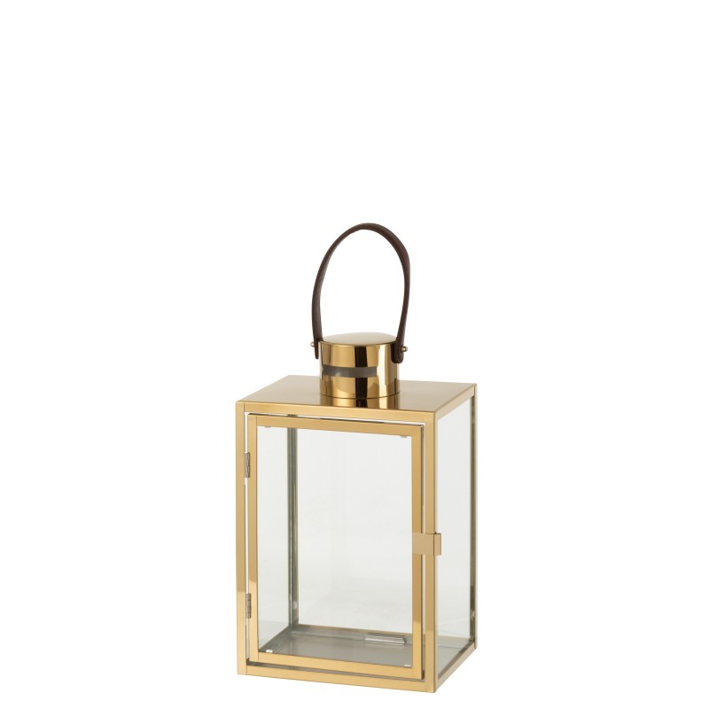 Linterna rectangular metal/cristal oro Alt. 43 cm