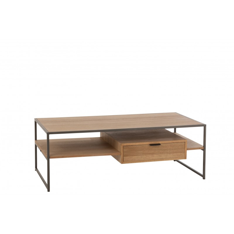 Table basse en bois et métal avec 1 tiroir L120*l60*H42cm