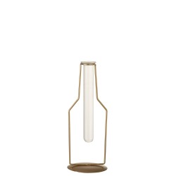 Soliflor dorado en forma de botella con 1 tubo de vidrio de 26 cm de altura
