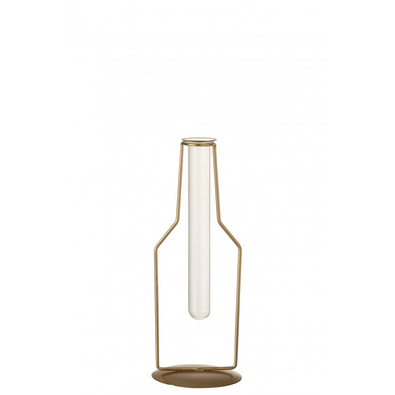 Soliflore doré en forme de bouteille avec 1 tube en verre H26cm