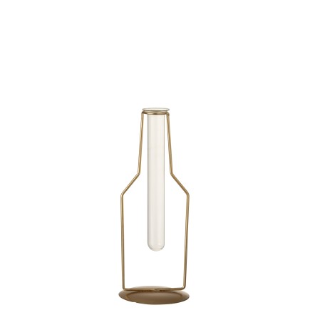 Soliflore doré en forme de bouteille avec 1 tube en verre H26cm