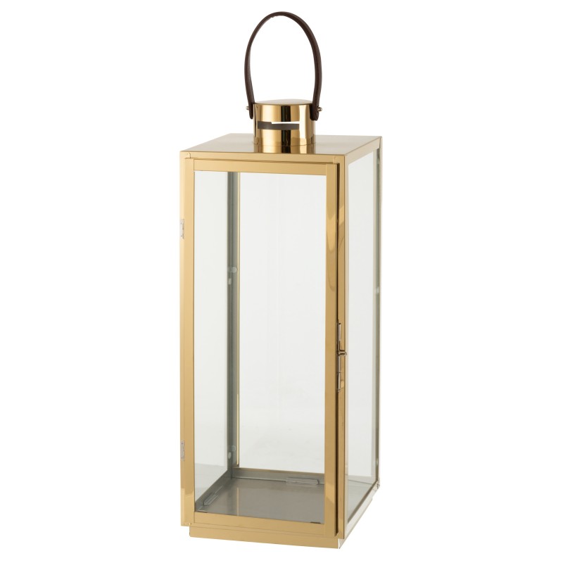 Lanterne carrée en métal or et verre