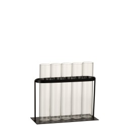 Soliflore avec 5 tubes en métal noir et verre L17*l7*H17cm