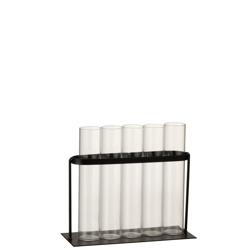 Soliflore avec 5 tubes en métal noir et verre L17*l7*H17cm