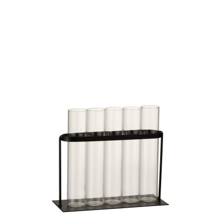 Soliflore avec 5 tubes en métal noir et verre L17*l7*H17cm