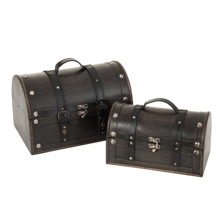 Set de 2 malles en bois noir 36x26x23.5 cm