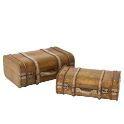 Set de 2 valises arrondies en bois beige L40 à 45cm H14 à 18cm