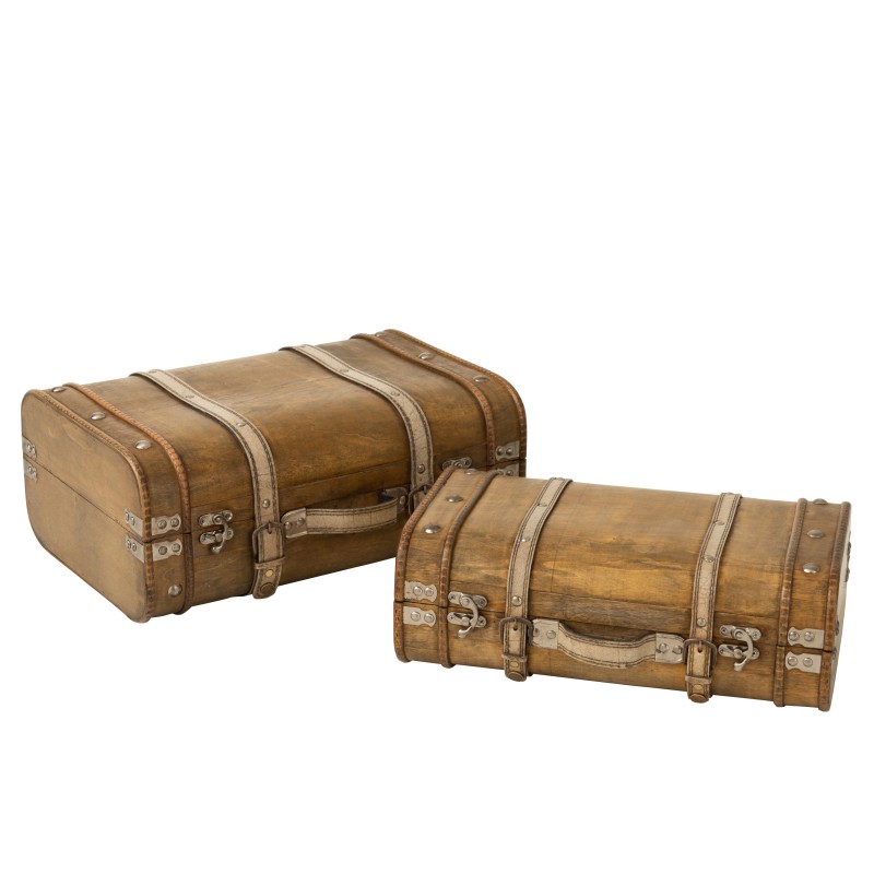 Set de 2 valises arrondies en bois beige L40 à 45cm H14 à 18cm