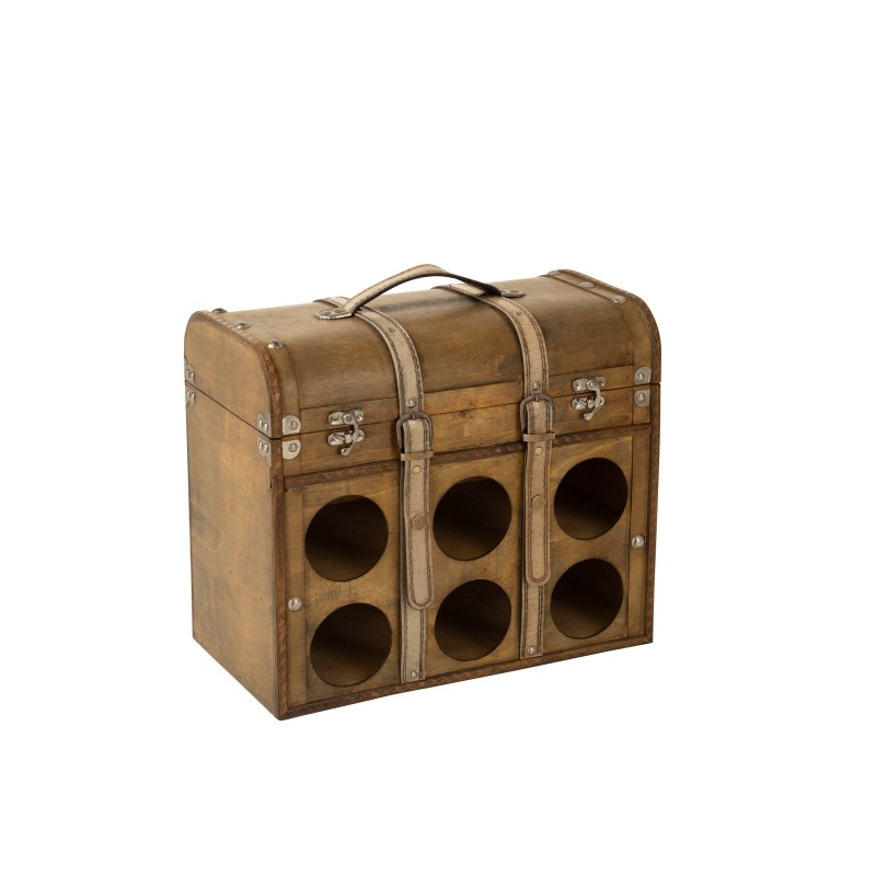 Valise 6 bouteilles en bois marron 42.5x24x38.5 cm