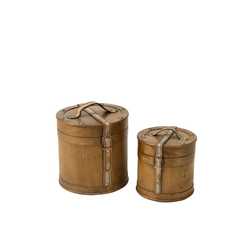 Set de 2 coffres rond en bois beige L27*l25*H26