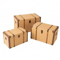 Set de 3 coffres en bois beige et marron L50 à 70cm H31 à 42cm