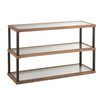 Consolle a 3 livelli in vetro e legno marrone 132*46*79cm