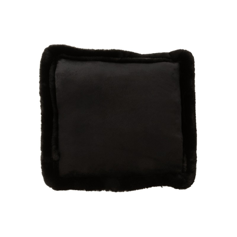 Coussin carré avec bord fourrure en textile noir 45x45cm