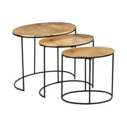 SET DE 3 MESA AUXILIAR EFECTO YUTE ALUMINIO ORO