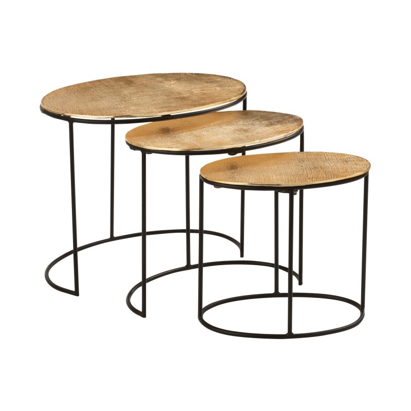 SET DE 3 MESA AUXILIAR EFECTO YUTE ALUMINIO ORO