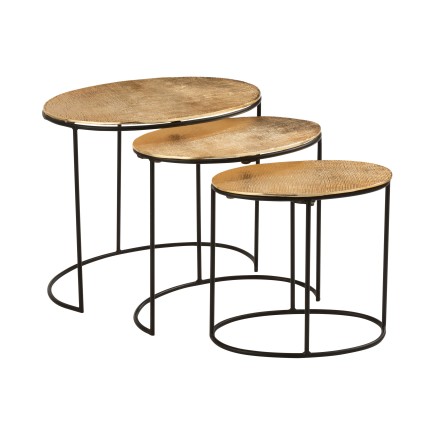 SET DE 3 MESA AUXILIAR EFECTO YUTE ALUMINIO ORO